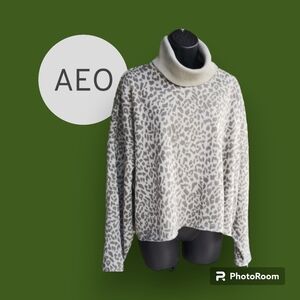 🧡 SALE 🍁NWTO AEO Sage TurtleNecks Animal Print Crop Sweater Sz Large